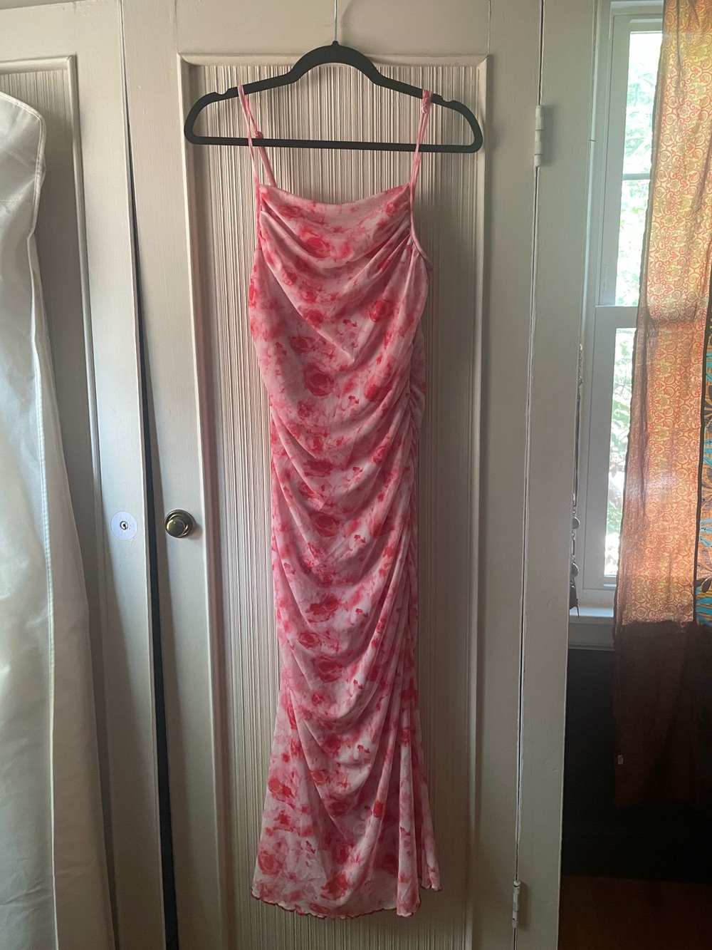 Pink Floral Ruched Slip Dress